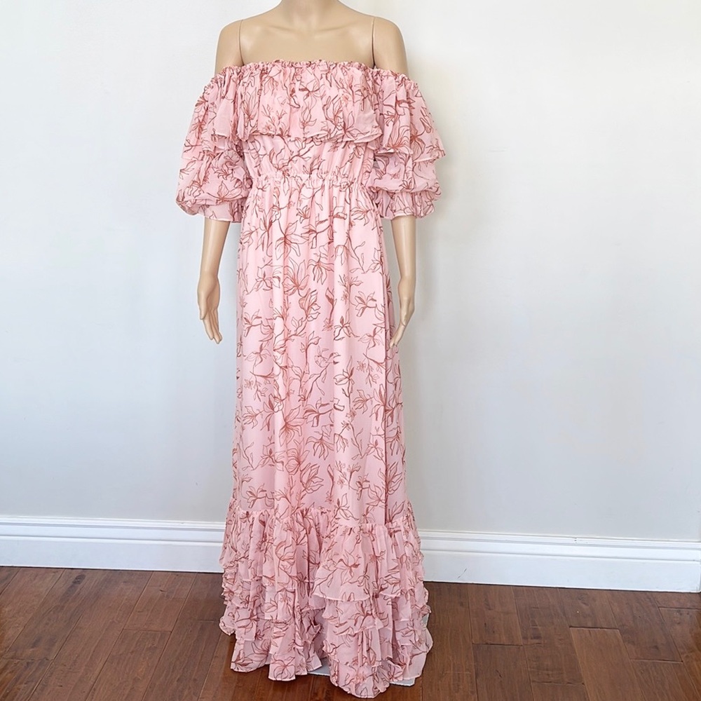 NEW Praia Women’s SIZE L Tiered Off Shoulder Maxi Dress